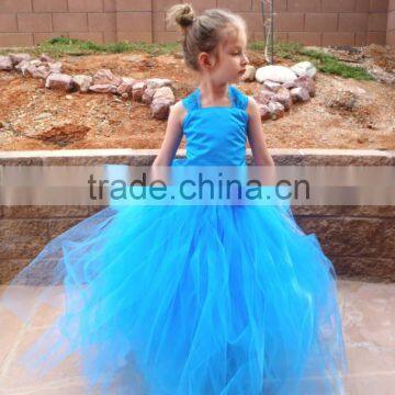 Blue Ruffles Organza Skirt Lace Up Back Custom Flower Girl Dress FGZ27 Cinderella Dresses For Girls