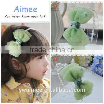 Bowknot chiffon flower pearl hair band for little girls(AM-HR0015)