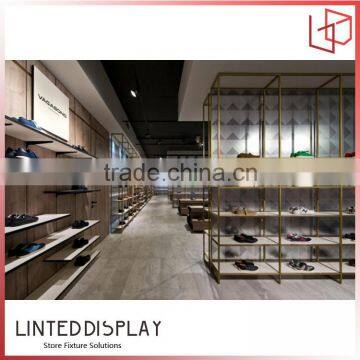 Metal Frame Gold Plating And MDF Made Shoes Display Shelf