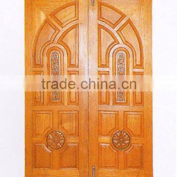 Engraving Solid Wood Double Door Real Thai Teak Wood Main Door Designs No.9