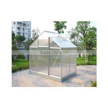 Garden greenhouse with aluminium frame and spring chips for green color