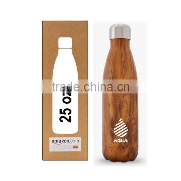 Double wall vacuum 25 oz Insulated Stainless Steel BPA free Water Bottle wood grain fit cup holder