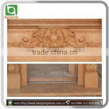 Stone Carving Yellow Fireplace Mantel With Flower photo-4