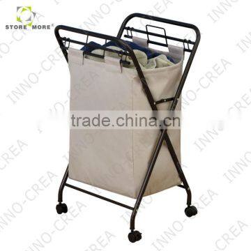 Rolling Laundry Hamper With Natural Polyester Bag, Antique Bronze Frame