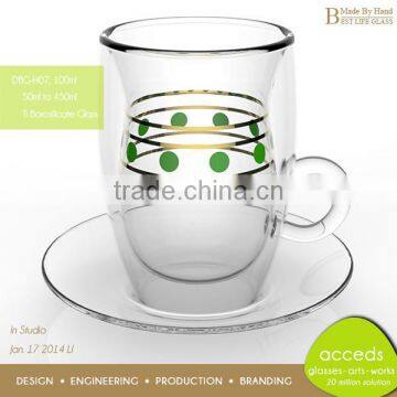 Double Wall Glass Golden Margin Cow Milk Cup