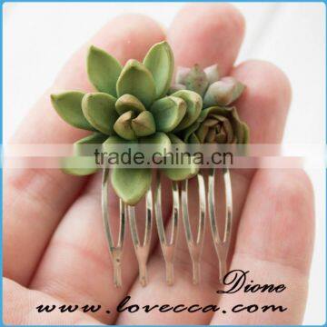 Wedding Bridal Bithday Gifts Small Green Succulent Comb Succulent Jewelry photo-4
