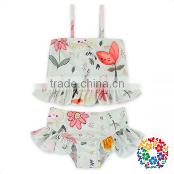 OEM new baby girl swimwear fanny flowers printed cute 2 pc set baby kids bikini swimwear