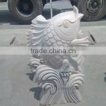 Cheap natural stone white marble Chinese fish sculpture