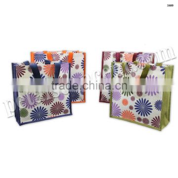 Flora print pp laminated jute bag with web handle & with zip pocket