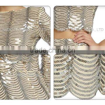 Shiny Golden Scallop Trims Lady Sequin Skirt photo-6