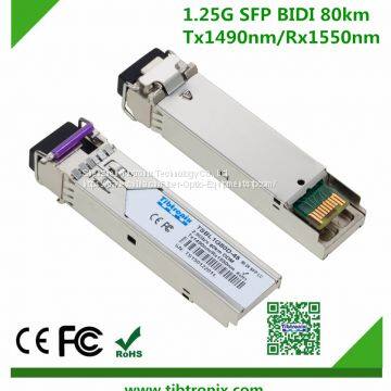1.25 Гбит/с 80 км LC двунаправленный модуль SFP. Один LC, передача на 1490 нм/приём на 1550 нм, DFB одномодовый, DDM, телекоммуникационный завод