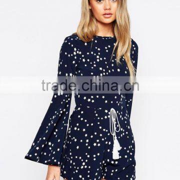 2015 China factory OEM ODM fashionable customized Flare Sleeve Star Print Romper