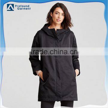 cheap sale solid black women hooded lightweight wind breaker jacket