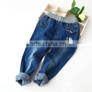 Wholesale Baby Denim Jeans Bird Embroidery Simple Little Dot Denim Trousers photo-3