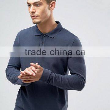 New Design Custom Printed Logo Long Sleeve Button Placket men's 100% Cotton Pique 200gsm Casual Comfort Fit Polo Tshirt