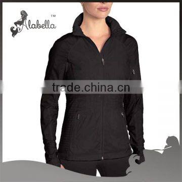 Black fitness rain jacket soft hand feeling fabric for jacket