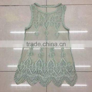 Women Jinhua Stock Apparel Cheap Lace Sexy Sleeveless Transparent Tops photo-6