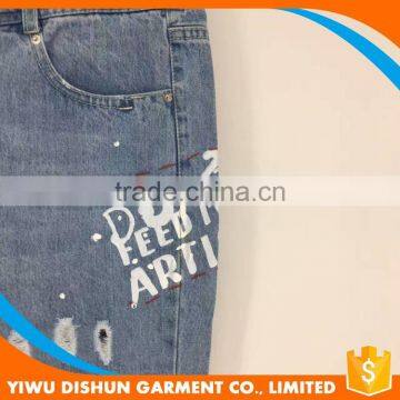 Women Good Quality Fashion Print Worn Brand Blue Jeans With Holes photo-3