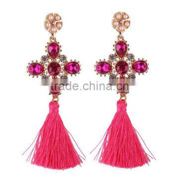 Bohemian Jewelry Rhinestone Gems With Alloy Plated Tassel Dangle Earrings photo-5