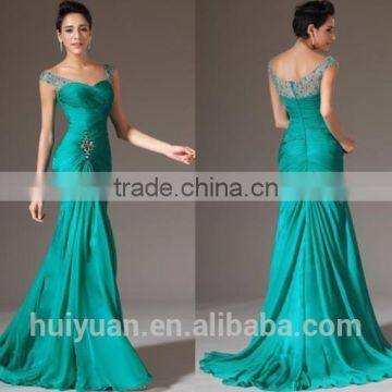 2015 fashion long green chiffon women evening dinner dress