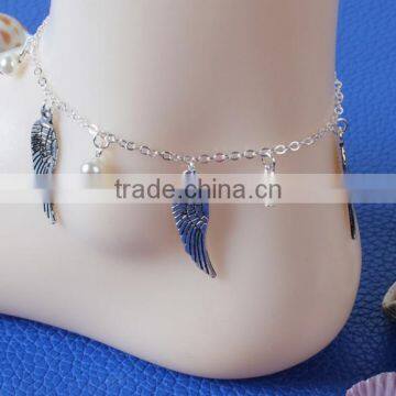 Vintage style wing anklets antique silver angel wing foot chain 2016 summer wing footbare jewelry for sexy women