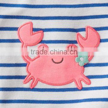 Fashion Short Sleeve Baby Toddler Clothing Striped Applique Baby Bodysuit With Pearl Stitch