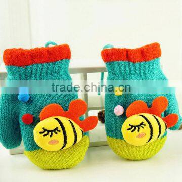 TC13012 Hot selling cute rabbit fur gloves for baby, cheap winter knitted fleece fingerless baby gloves wholesale