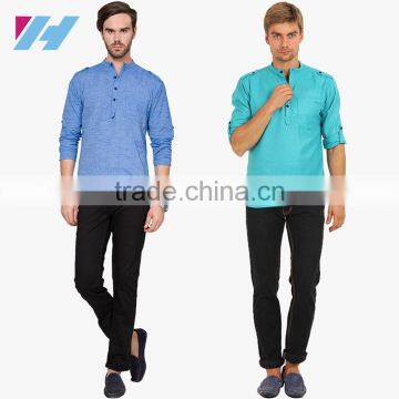 Men's Clothing Long Sleeve Blue Striped Kurta photo-5