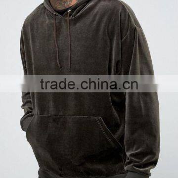Men's Oversized Velour Hoodie In Khaki photo-2