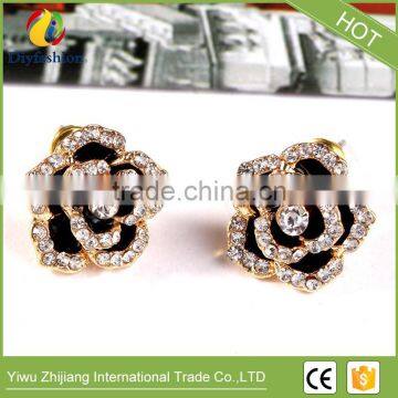 Black Roses Flowers Diamond Stud Earrings for Lady photo-3