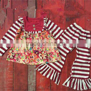 Latest product custom design floral stripes pattern boutique outfits for girls