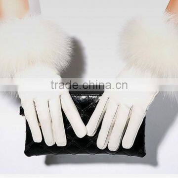 Genuine sheep White leather gloves Women's Thicken oversized White fox fur gloves leather gloves warm winter