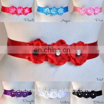 Triple Hydrangea flowers Pearl center Sash Belt For Kids