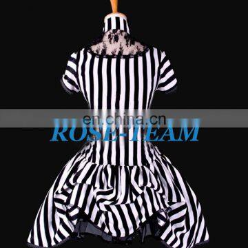 Rose Team-Free Shipping Custom-made Black and White Stripe Ball Gown Costume Medieval Victorian Dress photo-3