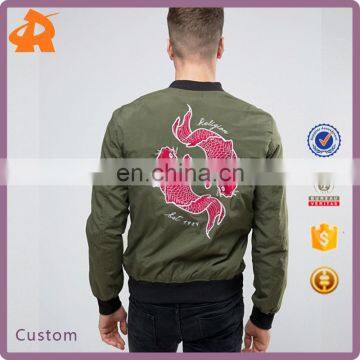 2017 Wholesale New Design Bomber Jacket with Koi Carp Back Embroidery
