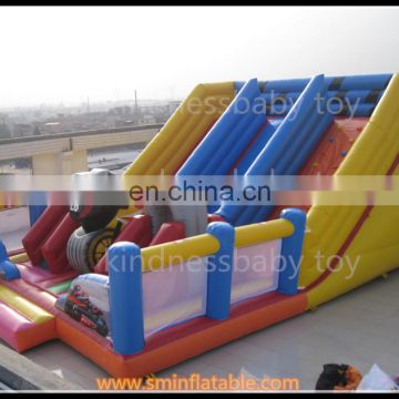 Funny giant inflatable car bouncer slide,Inflatable jumping obstacle with slide,inflatable dry slide for kids and adults