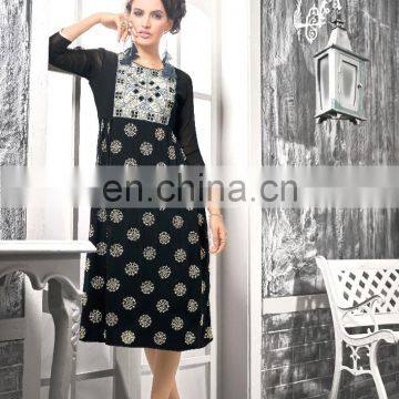 Fancy Black Color Faux Georgette Kurti