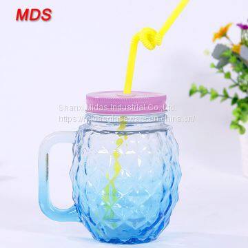 Wholesale Ancient Glassware Color Pineapple Mason Jar With Handle photo-2