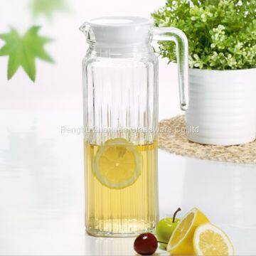 HOT SELLING 1.1L CLEAR GLASS WATER JUG WITH HANDLE AND PLASTIC COVER LID FOR DAILY TABLEWARE