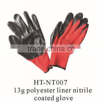 safety gloves oil proof/nitrile coated cotton gloves oil proof/cotton jersey nitrile gloves