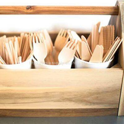 Disposable Factory Wholesale Tableware Wooden Cutlery Sets Knife Fork Spoon Pizza Cutlery 160MM Customized Flatware Sets