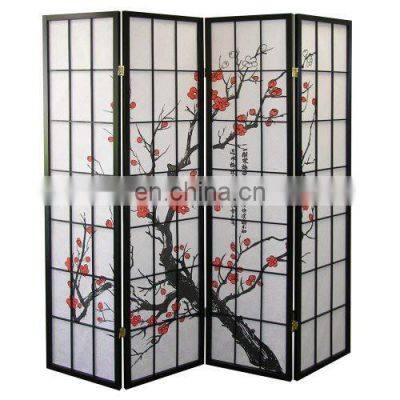 Black Japanese Plum Blossom 4-Panel Screen Room Divider