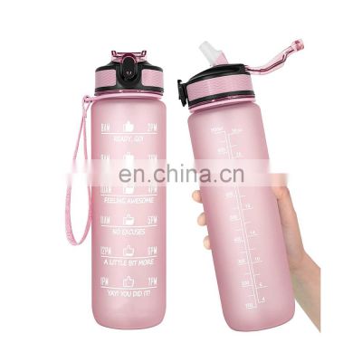 High capacity leak proof transparent custom popular portable motivational time marker cheap plastic bottle