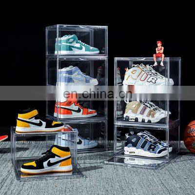 acrylic magnetic side open custom transparent  drawer shoe box with custom logo organizer clear plastic shoe box transparent