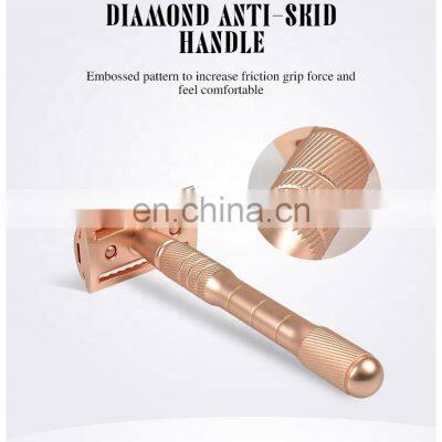Custom Luxury Eco Friendly Zero Waste Reusable Double Edge Shaving Gold Extension Handle Safety Razor photo-5