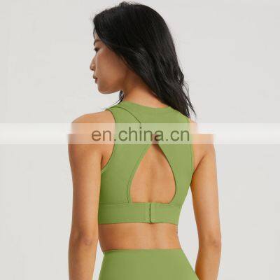 High Neck Adjustable Sweat Wicking Sports Bras Custom Logo Backless Gym Yoga Crop Tops photo-2