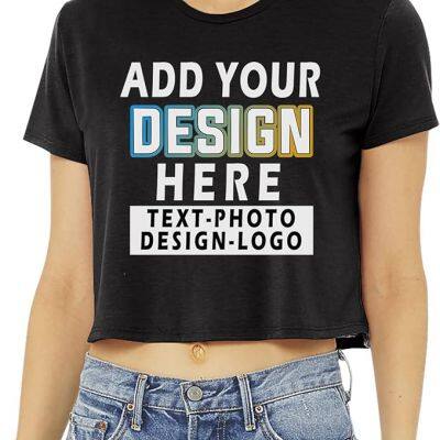 Custom Women's Cropped Tee Add Your Design Photo Logo Text Flowy Short Sleeve Crop T-Shirt