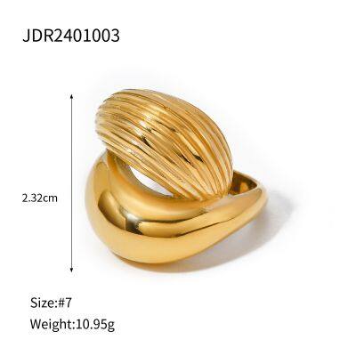 Adjustable Gold Plated Irregular Pearl Ring for Women Stainless Steel Statement Ring Waterproof Hypoallergenic Jewelry