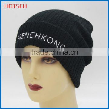 black 100% acrylic knitting beanie wholesale