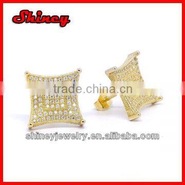 High Quality Micro Paved Gold Plating White AAA Cubic Zironia Fashion Men's Earrings
